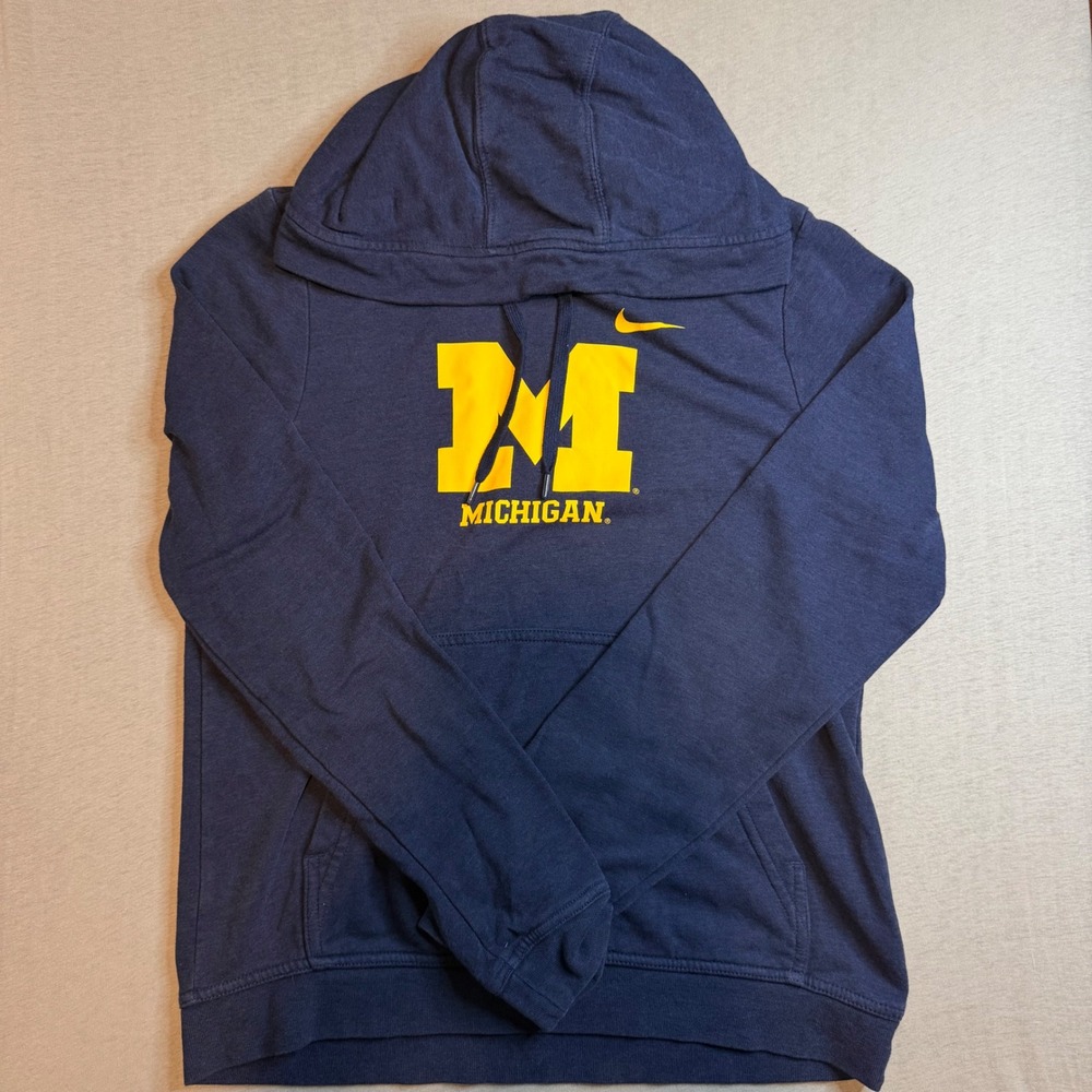 Nike Michigan Wolverines Hoodie Navy Blue Yellow Pullover‎ Sweatshirt Mens Small